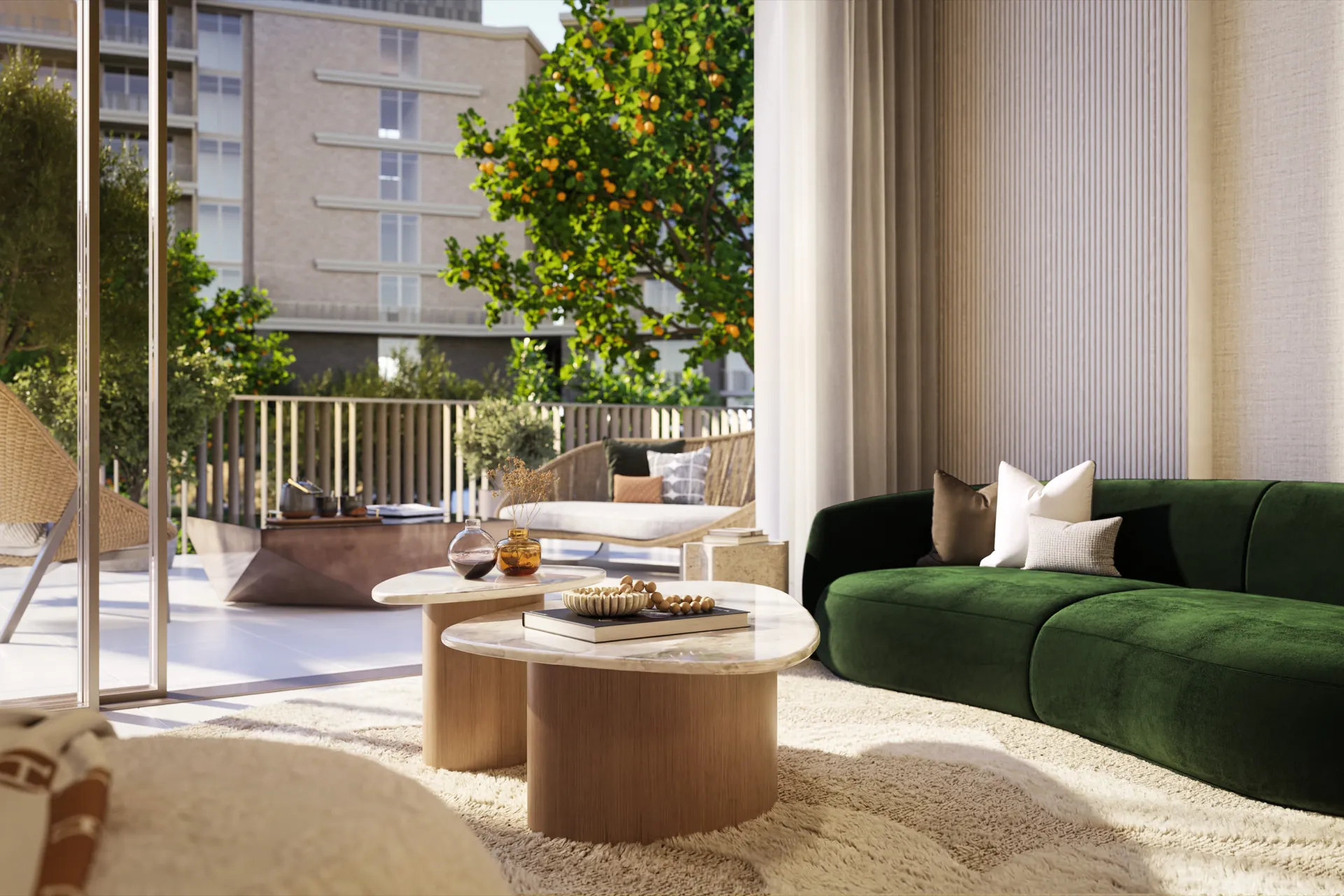 Living room with garden views at Melograno Yards by Beyond
