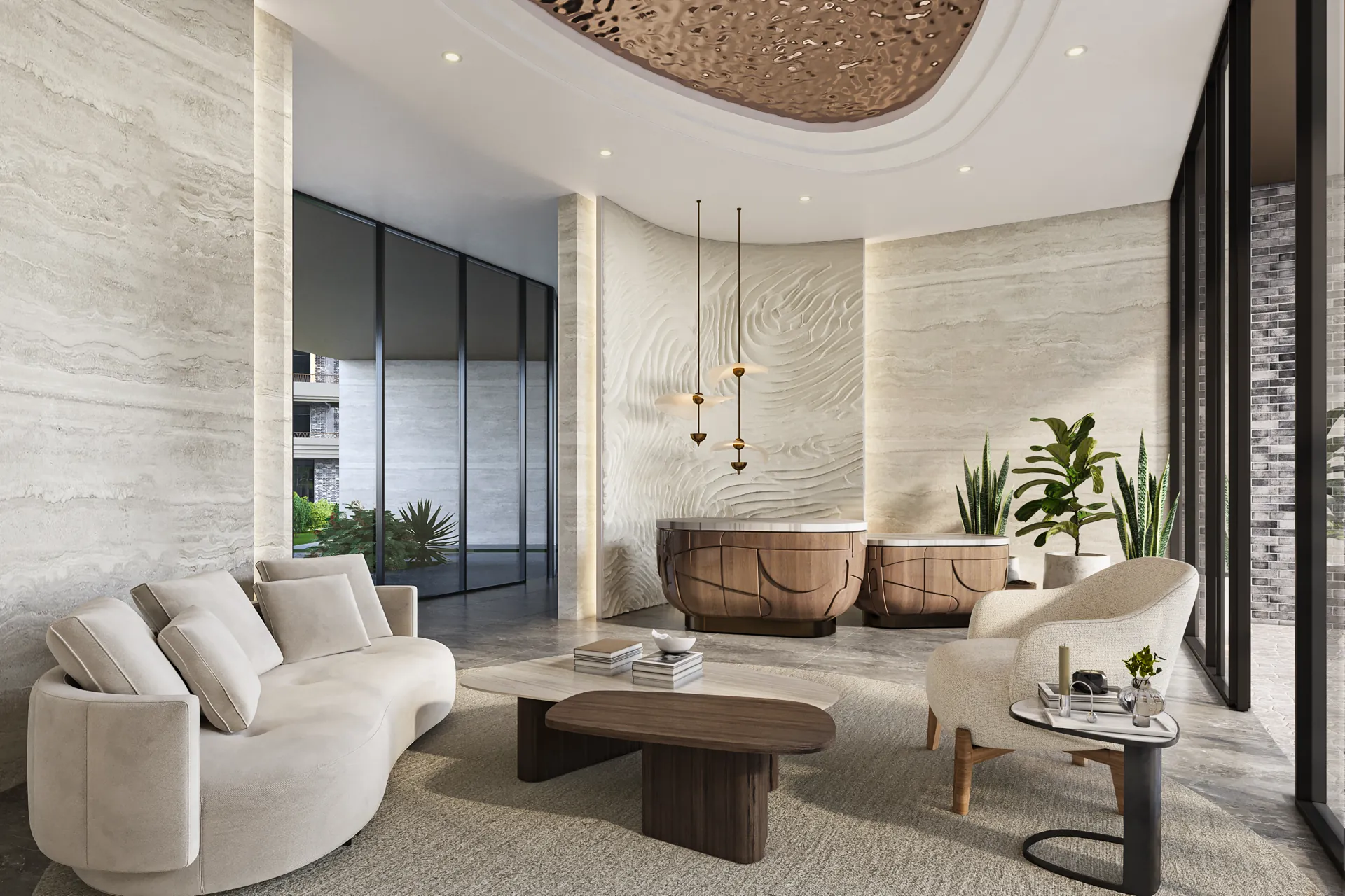 Lobby seating at Melograno Yards by Beyond