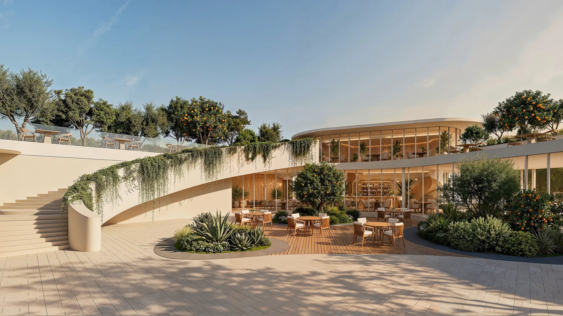 Café seating along the ground-floor retail frontage at Melograno Yards by Beyond