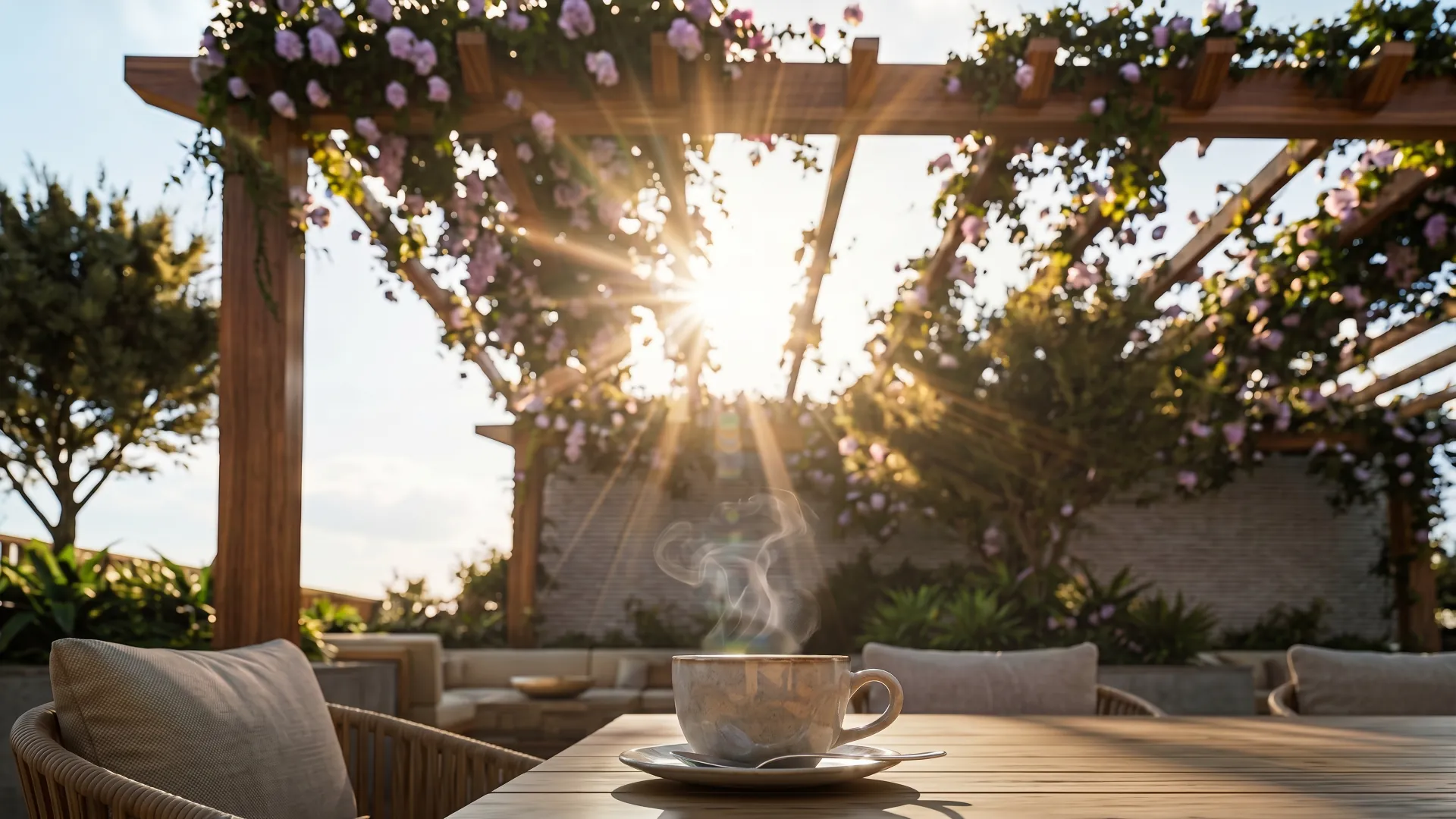 Rooftop terrace beneath a pergola at Melograno Yards by Beyond