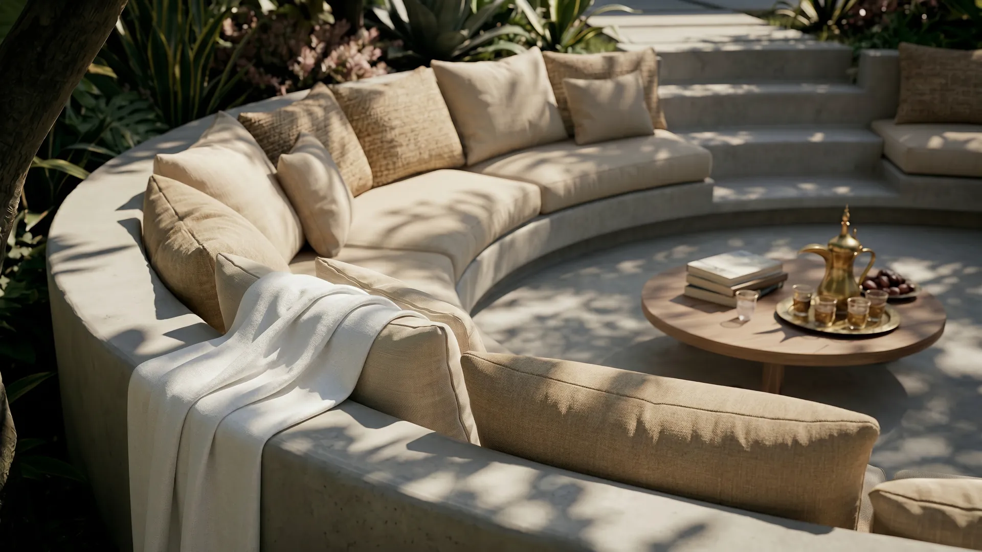 Sunken seating in the landscape at Melograno Yards by Beyond