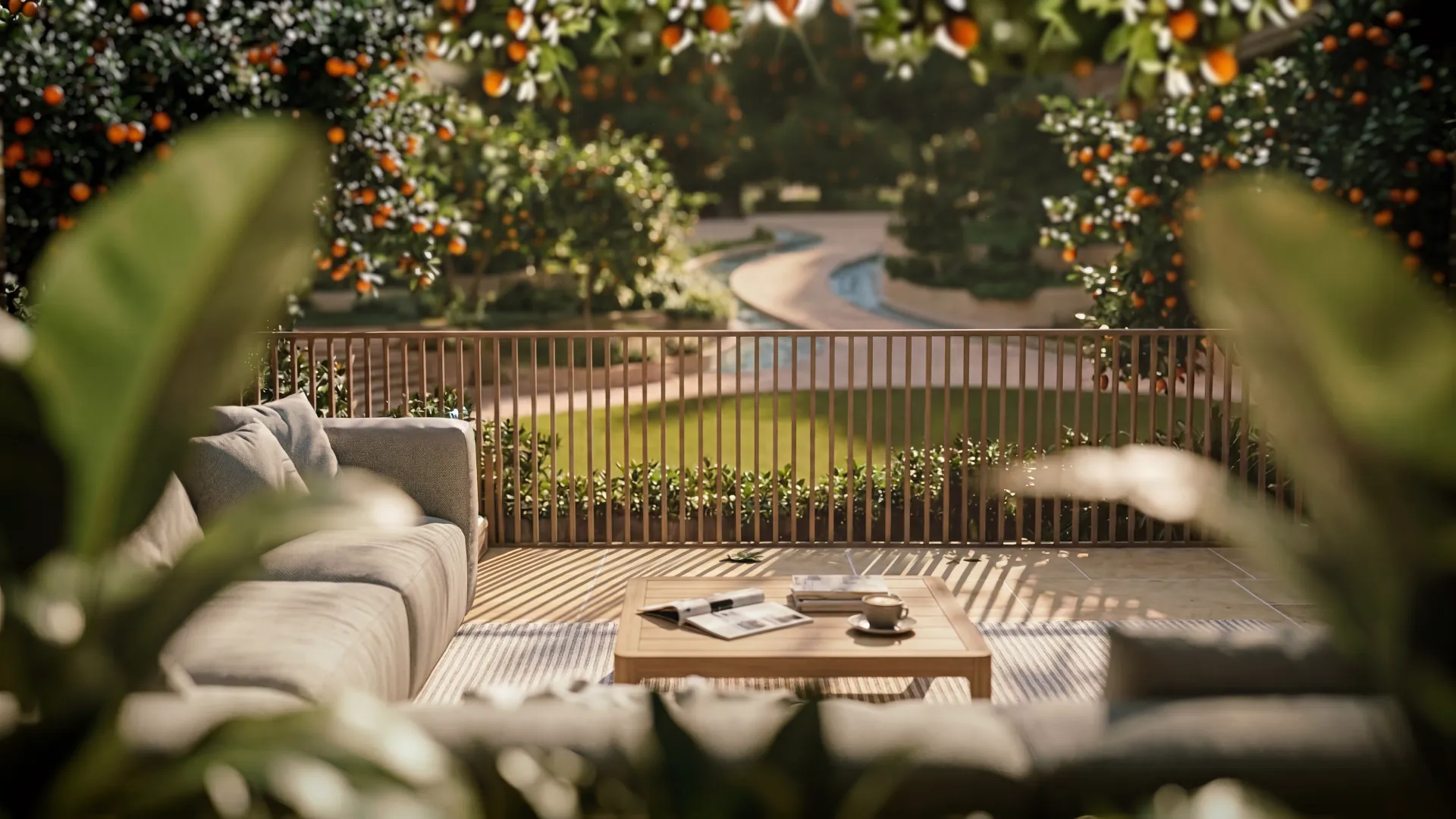 Terrace looking into the courtyard at Melograno Yards by Beyond